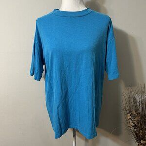 Vtg Fashion Gear Women Blank T-Shirt 90s Single Stitch Blue USA Short Sleeve L